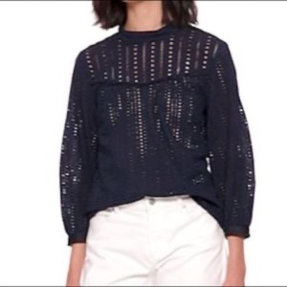 *NWT* Banana Republic Navy Mock Neck Eyelet Lace Blouse - Picture 3 of 10